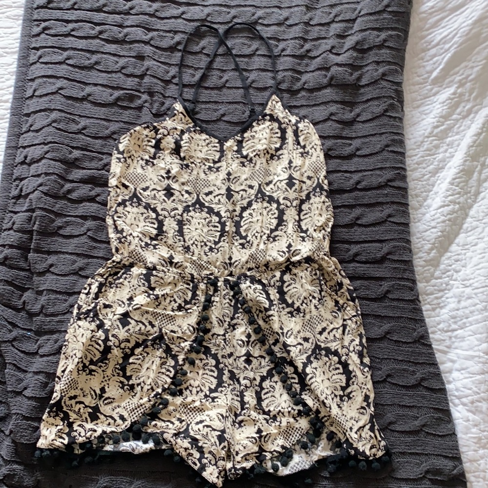 Black and cream paisley romper